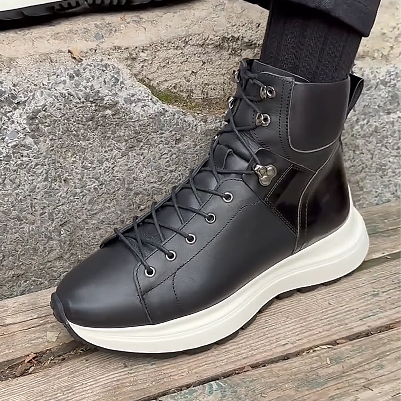 Men's Lace-Up Leather Soft Sole High Top Casual Shoes
