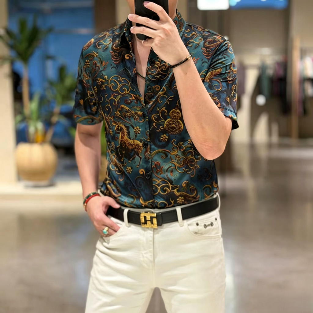 Men's Satin Printed Shirt
