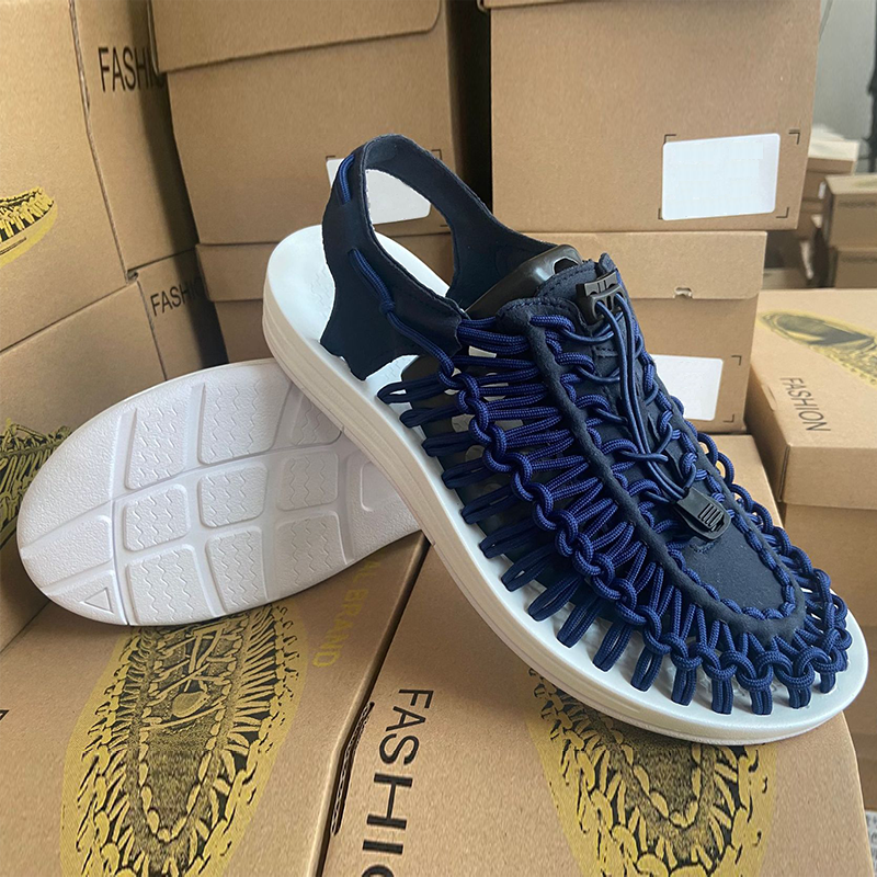 Men's Cutout Leather Woven Casual Sandals
