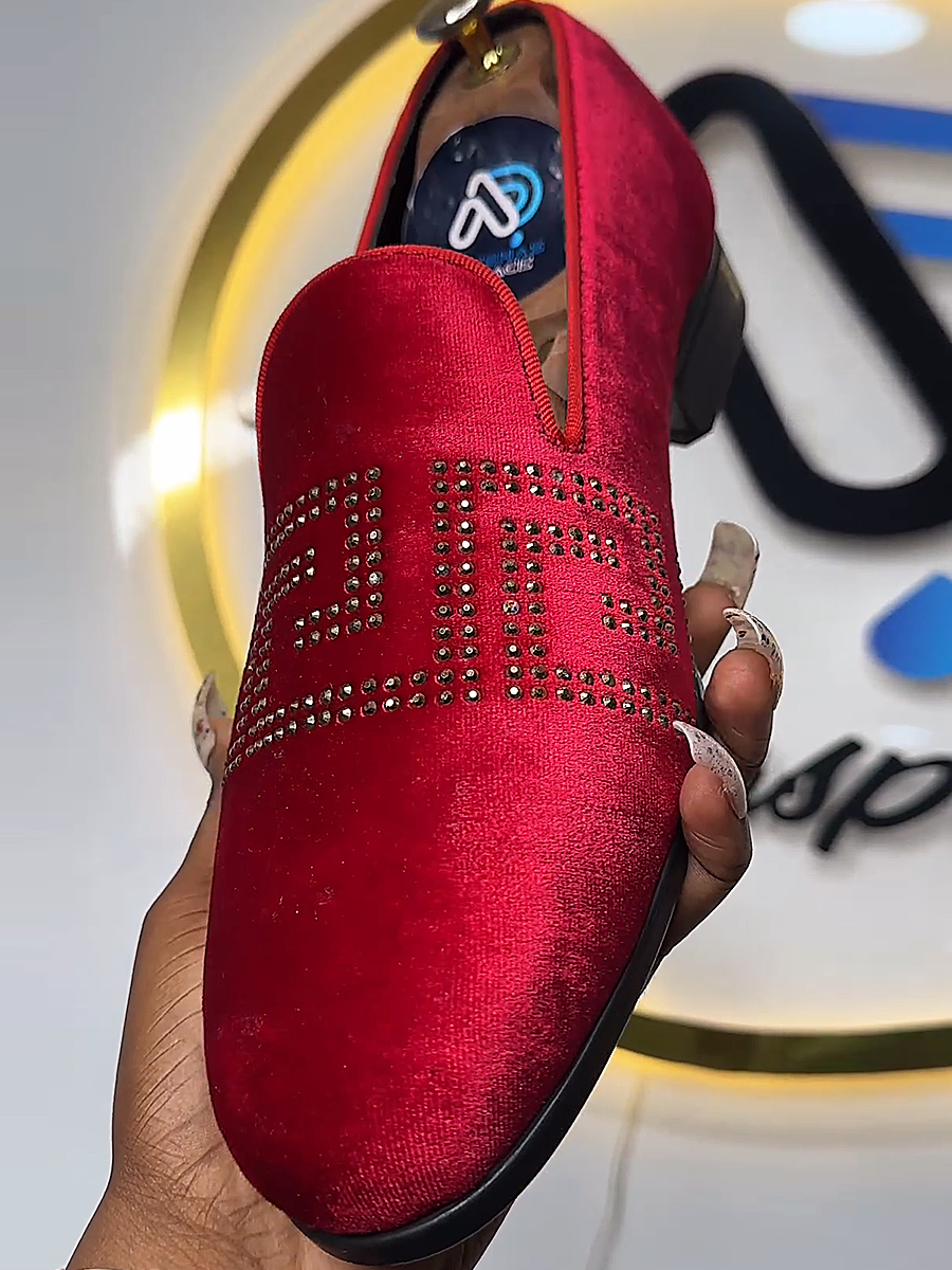 Men's Red Suede Rhinestone Loafers