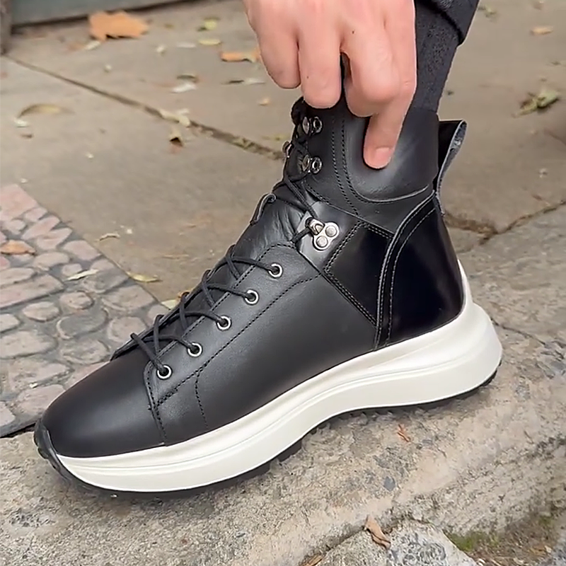 Men's Lace-Up Leather Soft Sole High Top Casual Shoes