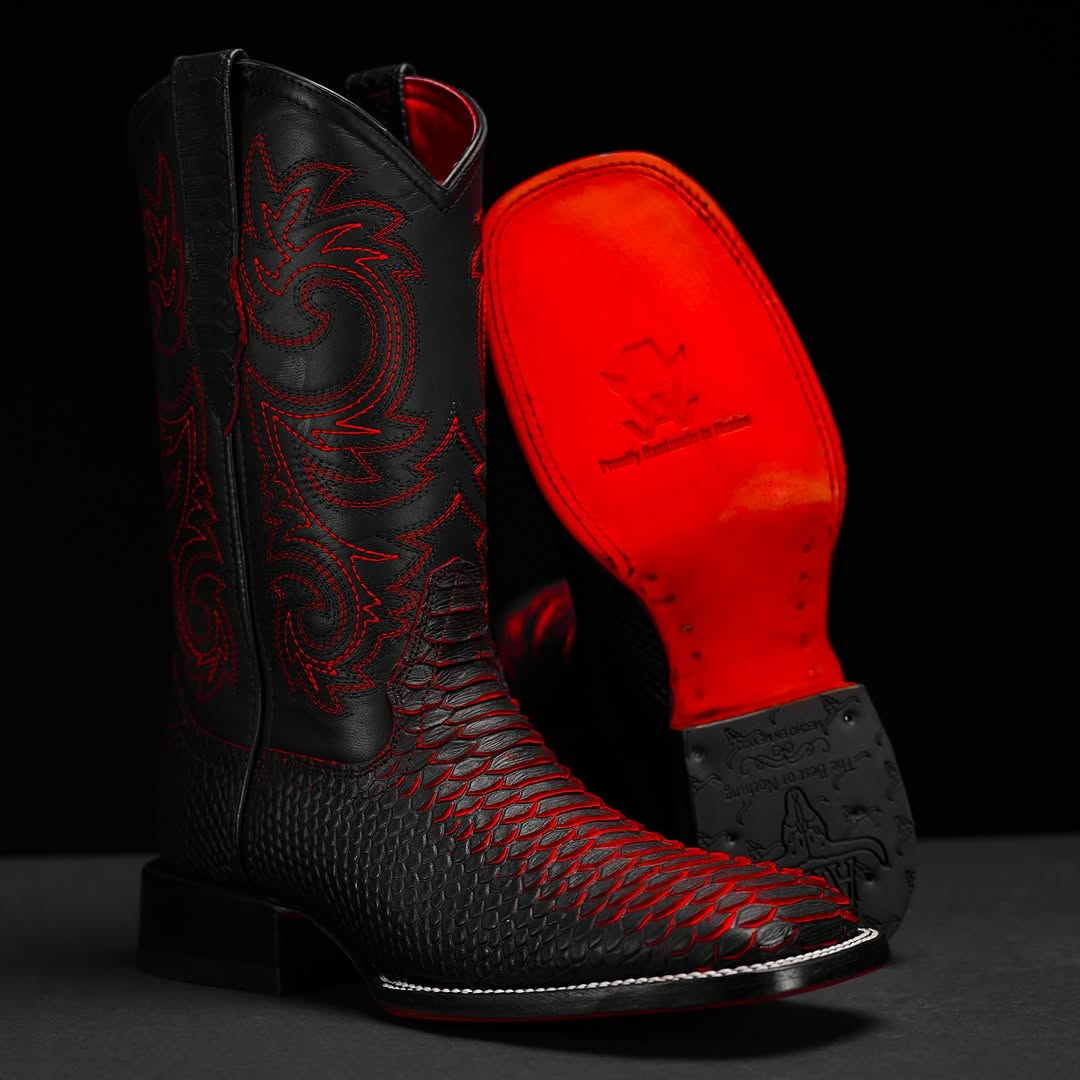 Vintage Hand-Embroidered Python Leather Cowboy Boots