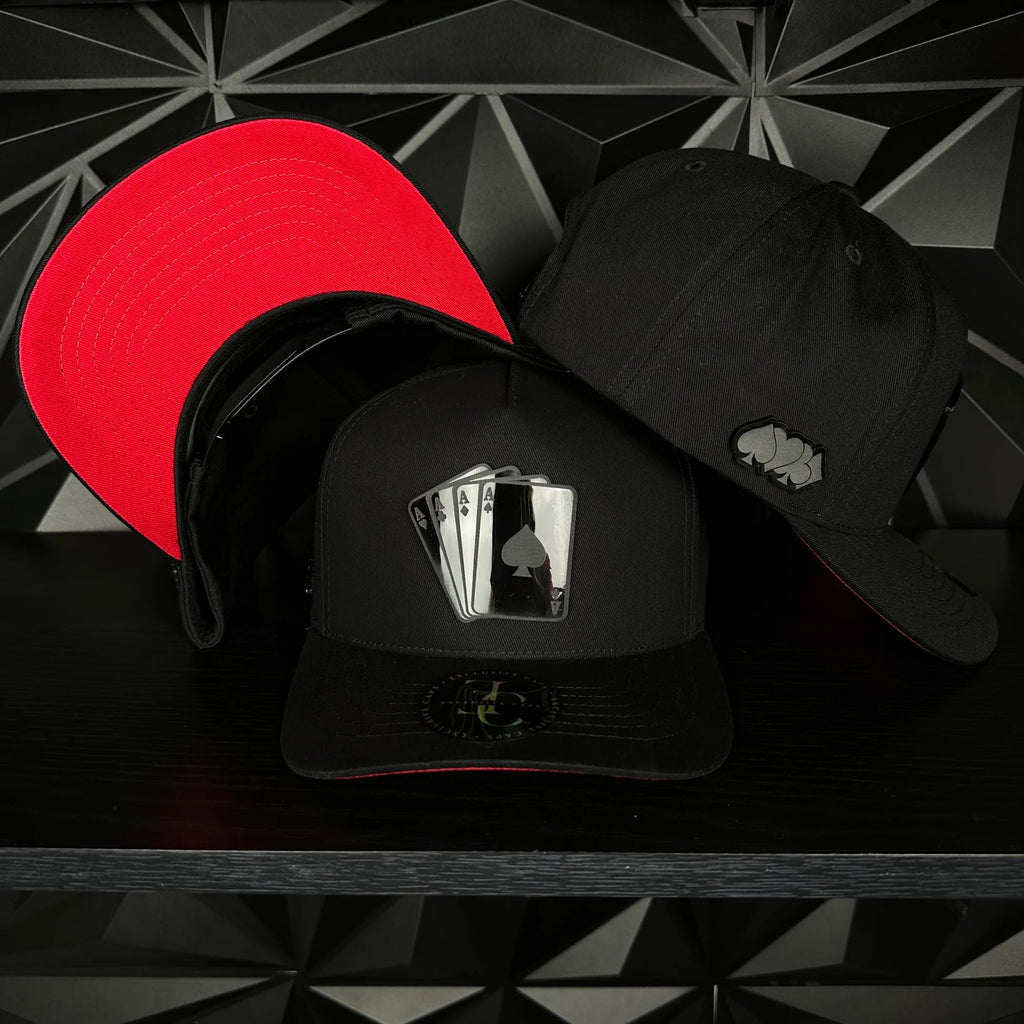 Playing Cards SnapBack Baseball Cap - Black/Red