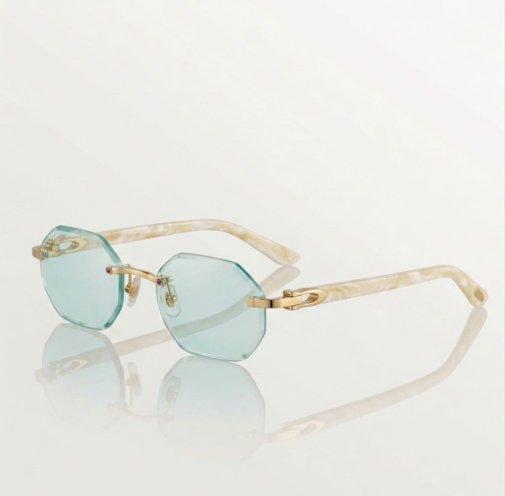 Wood Elongated C De Rimless Sunglasses