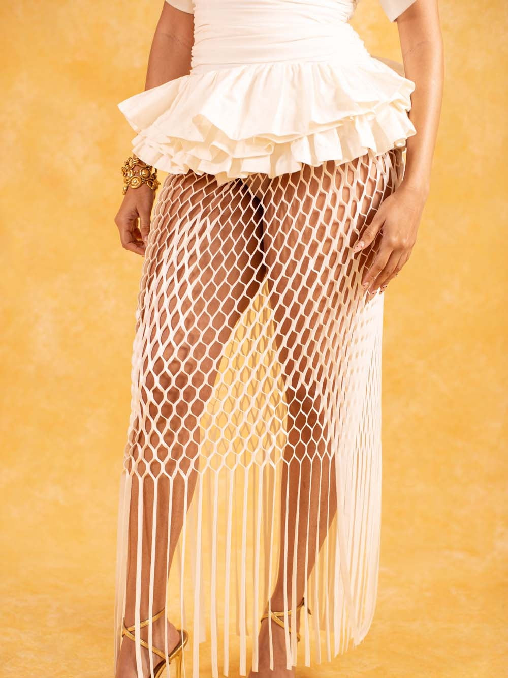 Ruched Layered Ruffle Cotton Top + Cut Skirt