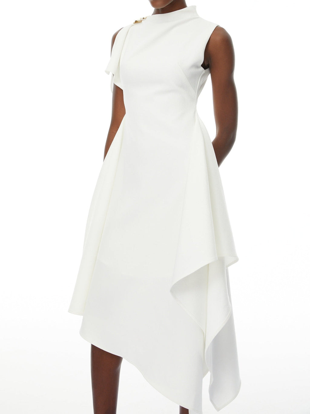Weren Elegant Contour High Neck Asymmetric Maxi Dress