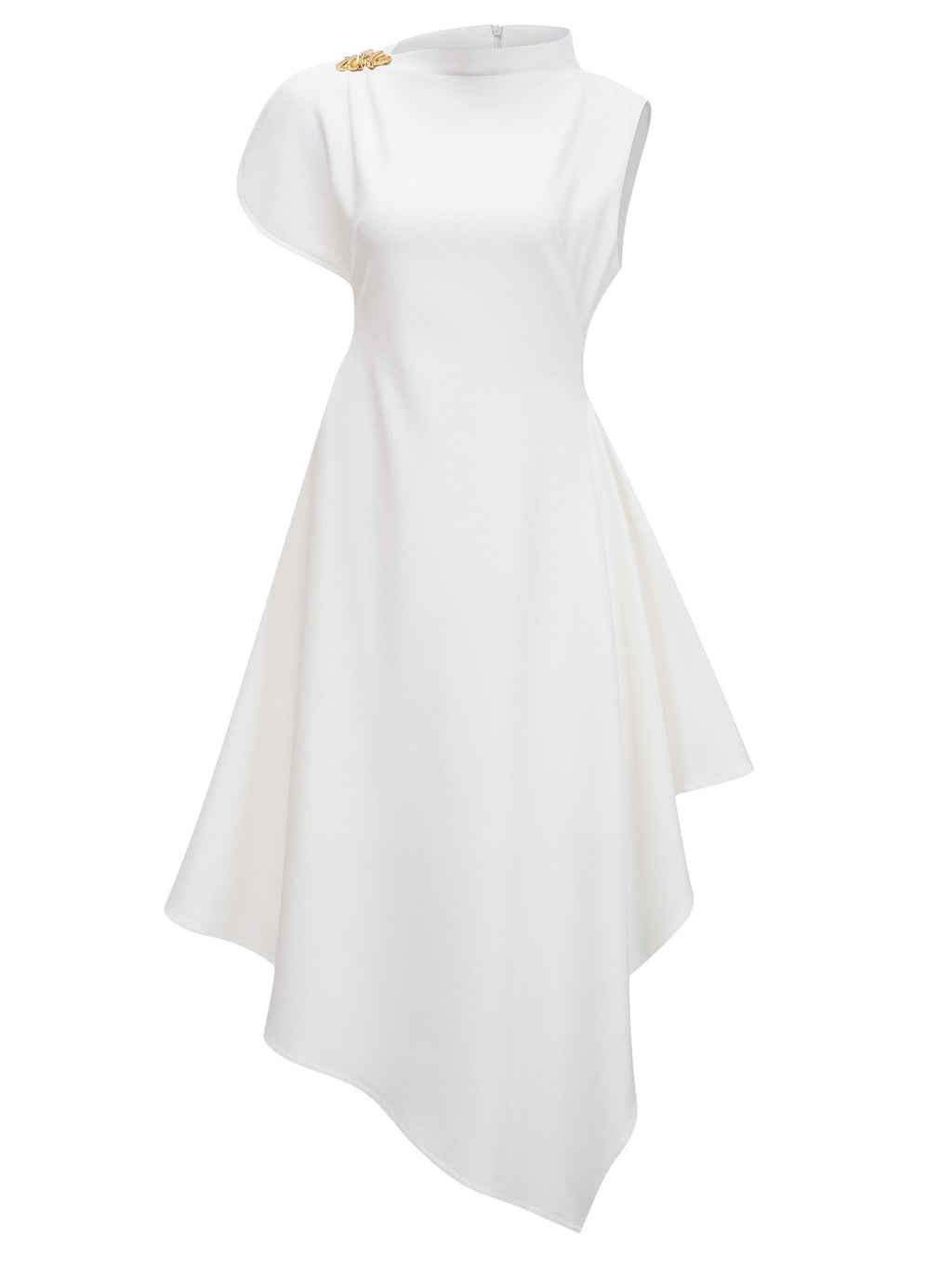Weren Elegant Contour High Neck Asymmetric Maxi Dress