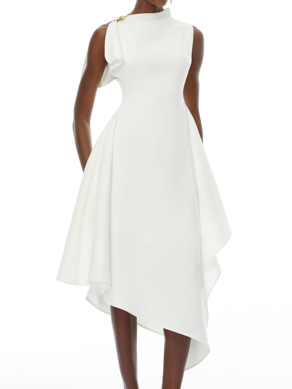 Weren Elegant Contour High Neck Asymmetric Maxi Dress