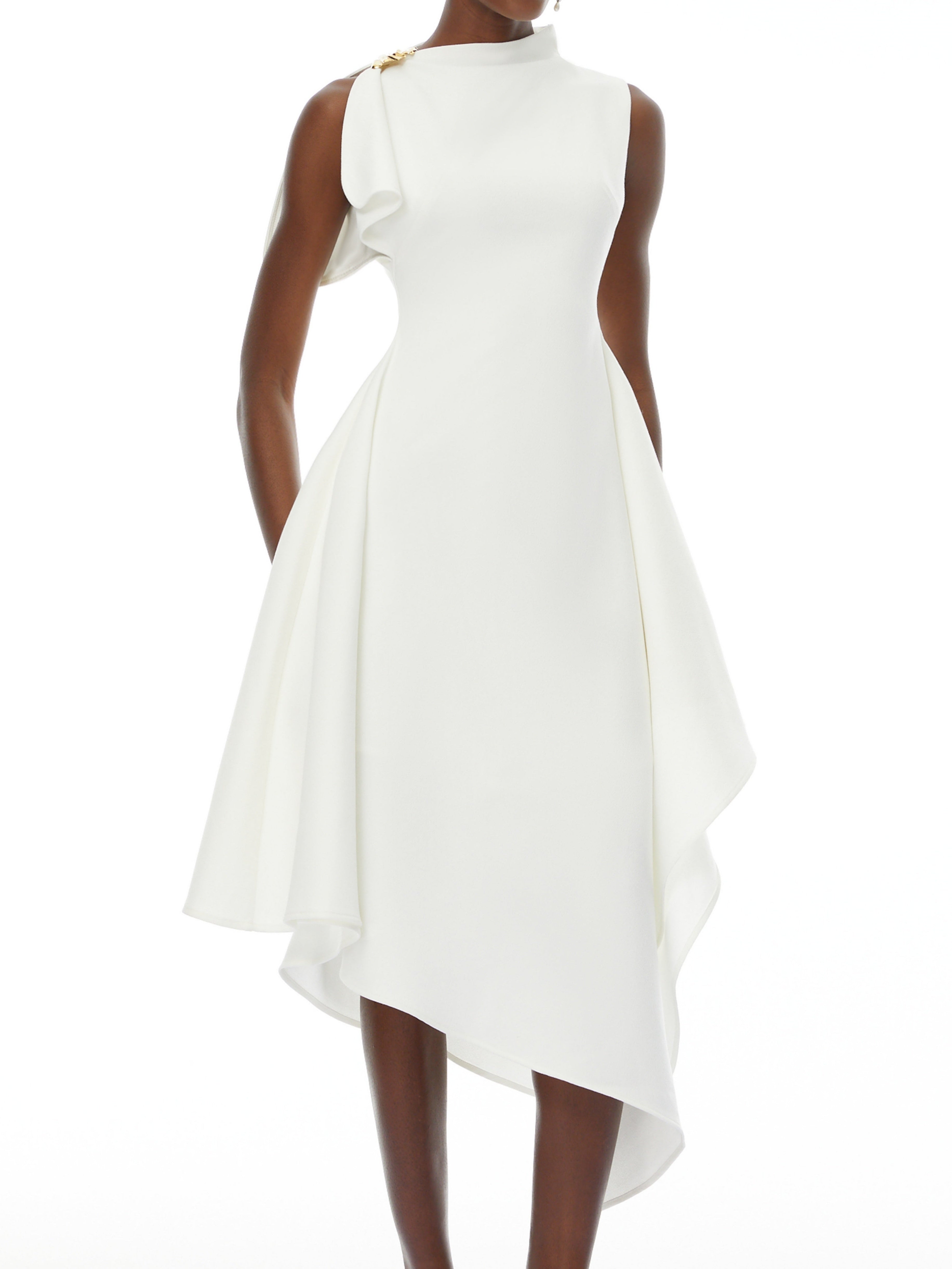 Weren Elegant Contour High Neck Asymmetric Maxi Dress