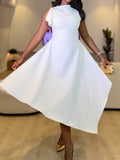 Weren Elegant Contour High Neck Asymmetric Maxi Dress