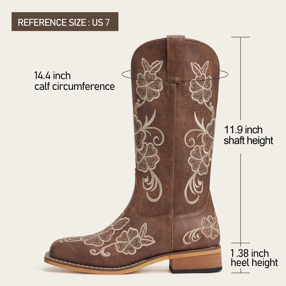 Floral Square Toe Cowgirl Boots