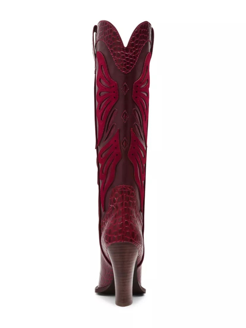 Knee-High High-Heel Western Cowboy Boots