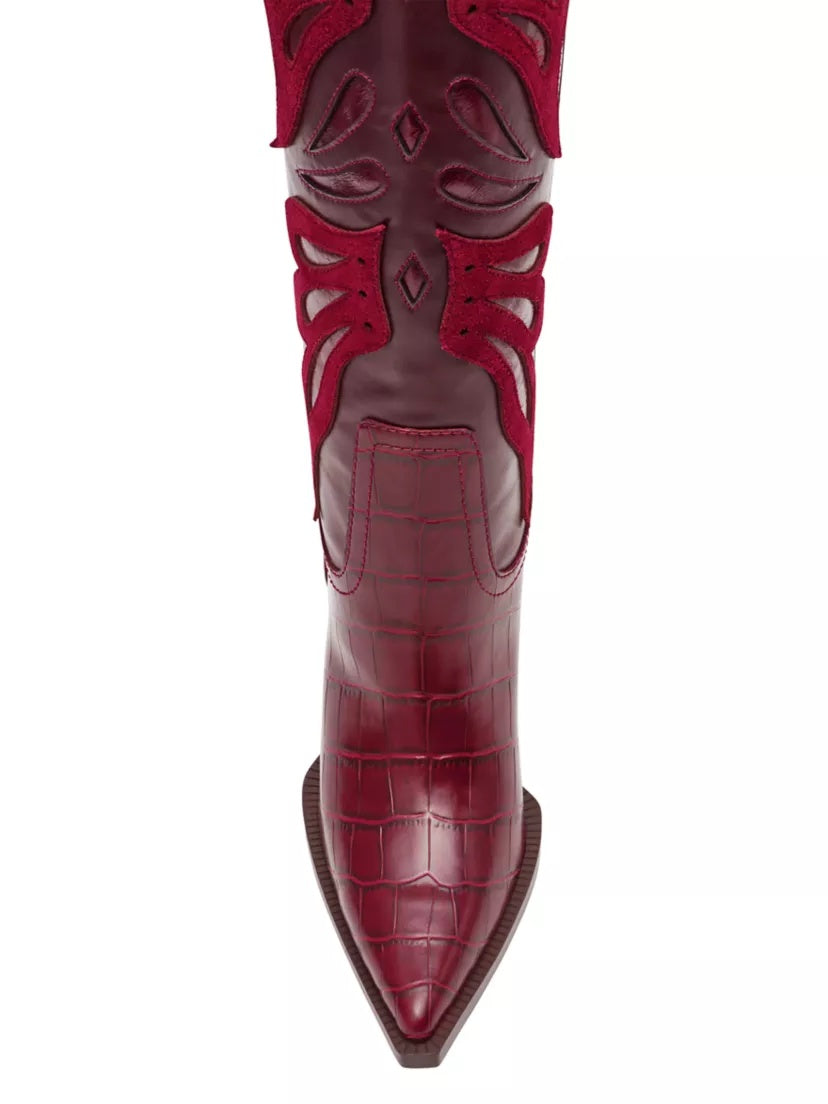Knee-High High-Heel Western Cowboy Boots