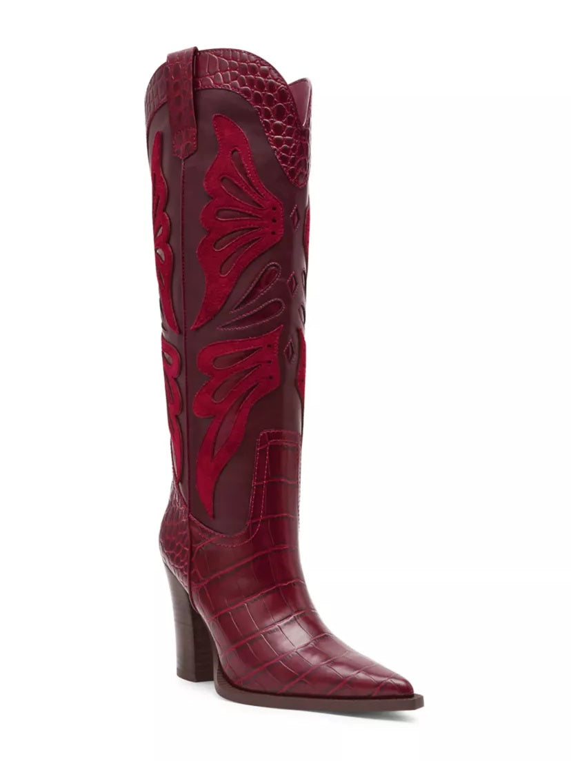 Knee-High High-Heel Western Cowboy Boots