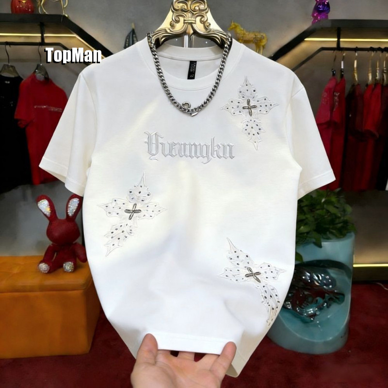 Embroidered Rhinestone Cotton T-Shirt