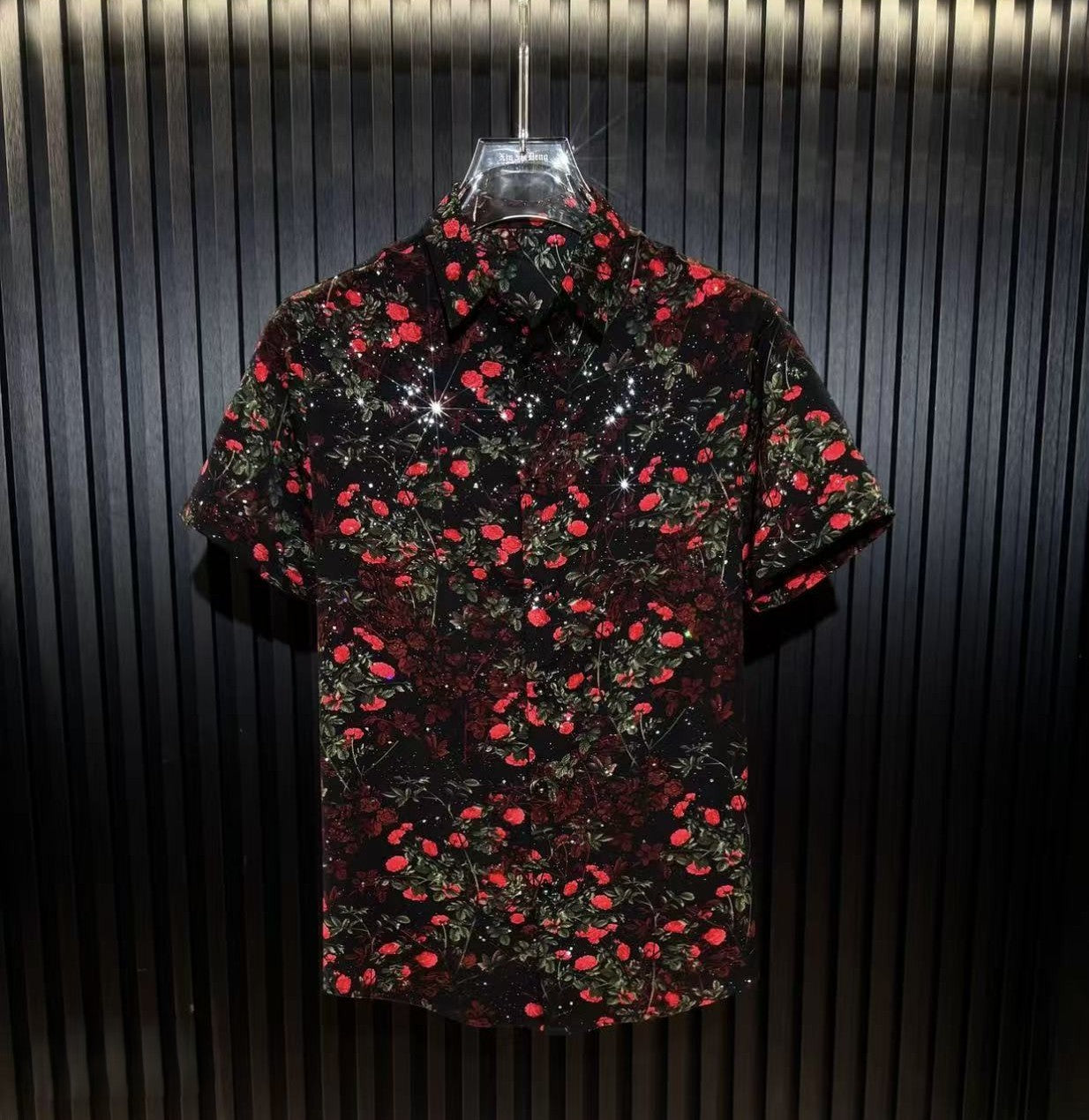 Men's Rhinestone and Starry Floral Shirt