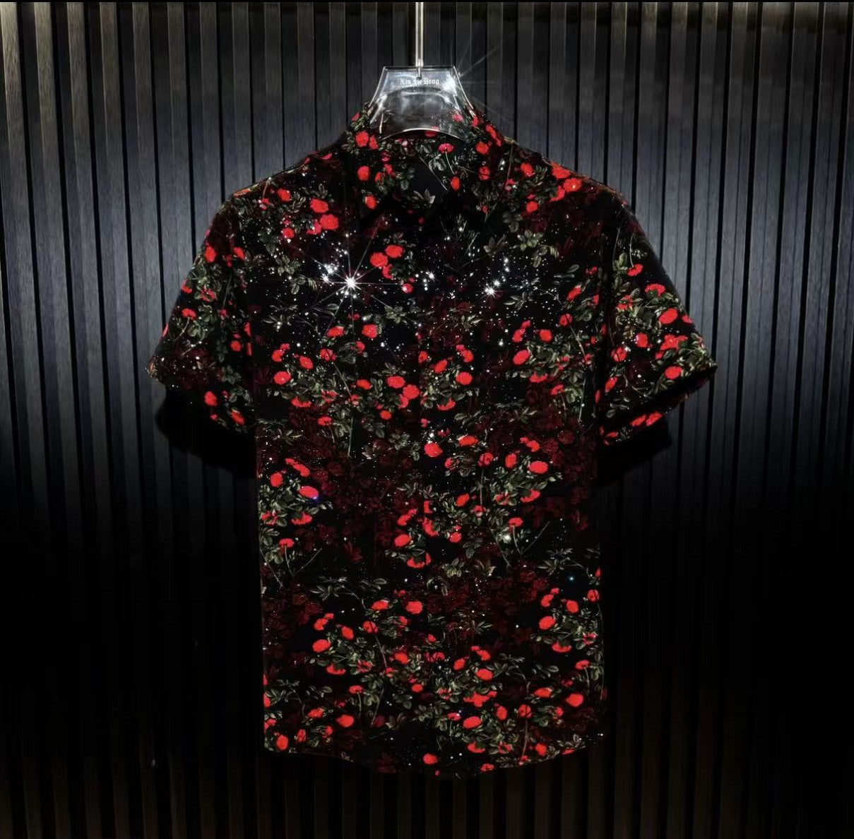 Men's Rhinestone and Starry Floral Shirt