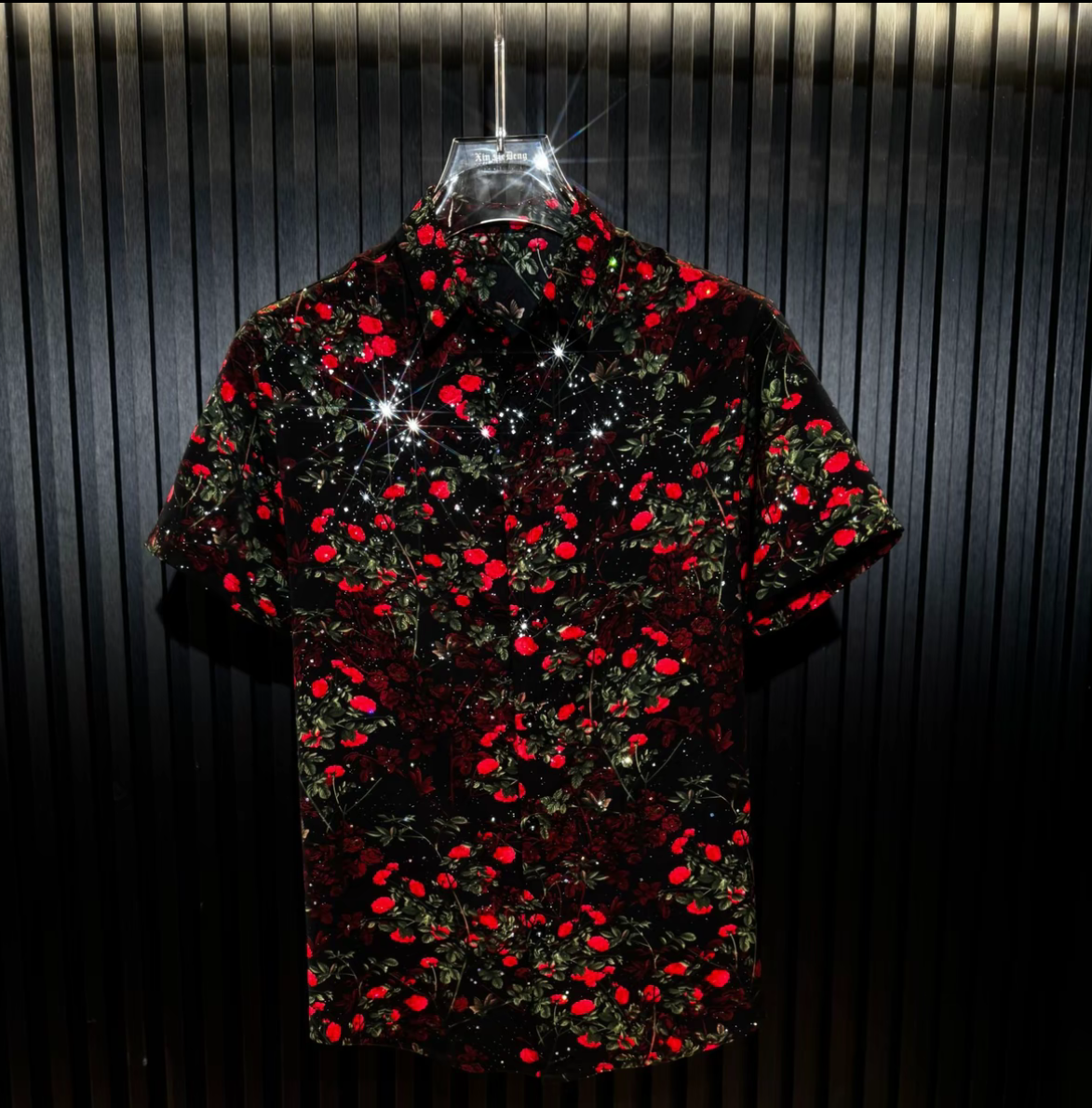 Men's Rhinestone and Starry Floral Shirt
