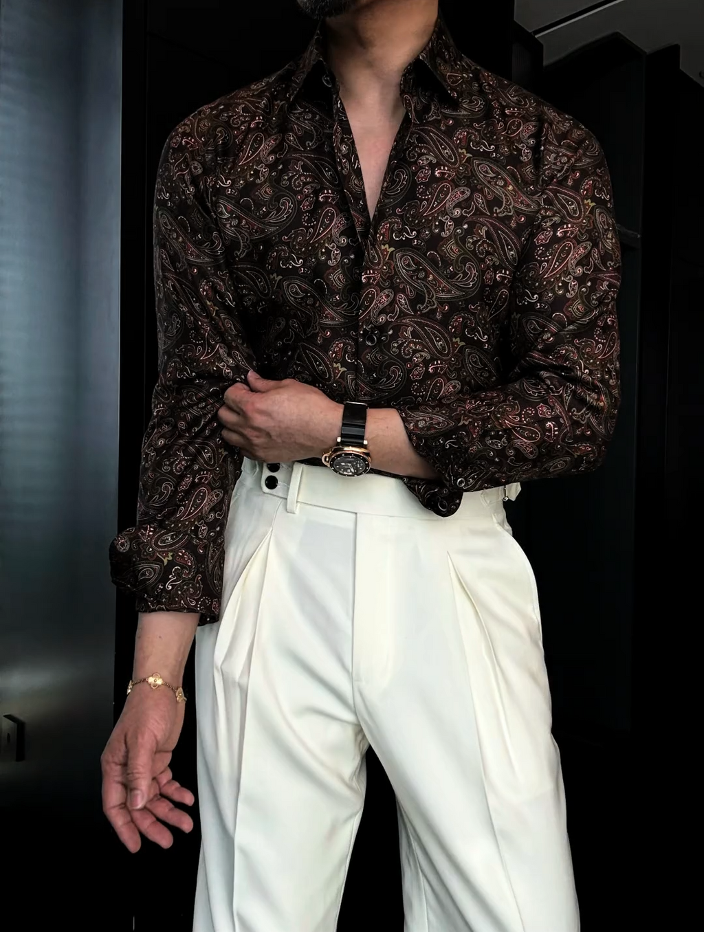 Luxury Retro Long-Sleeved Floral Shirt