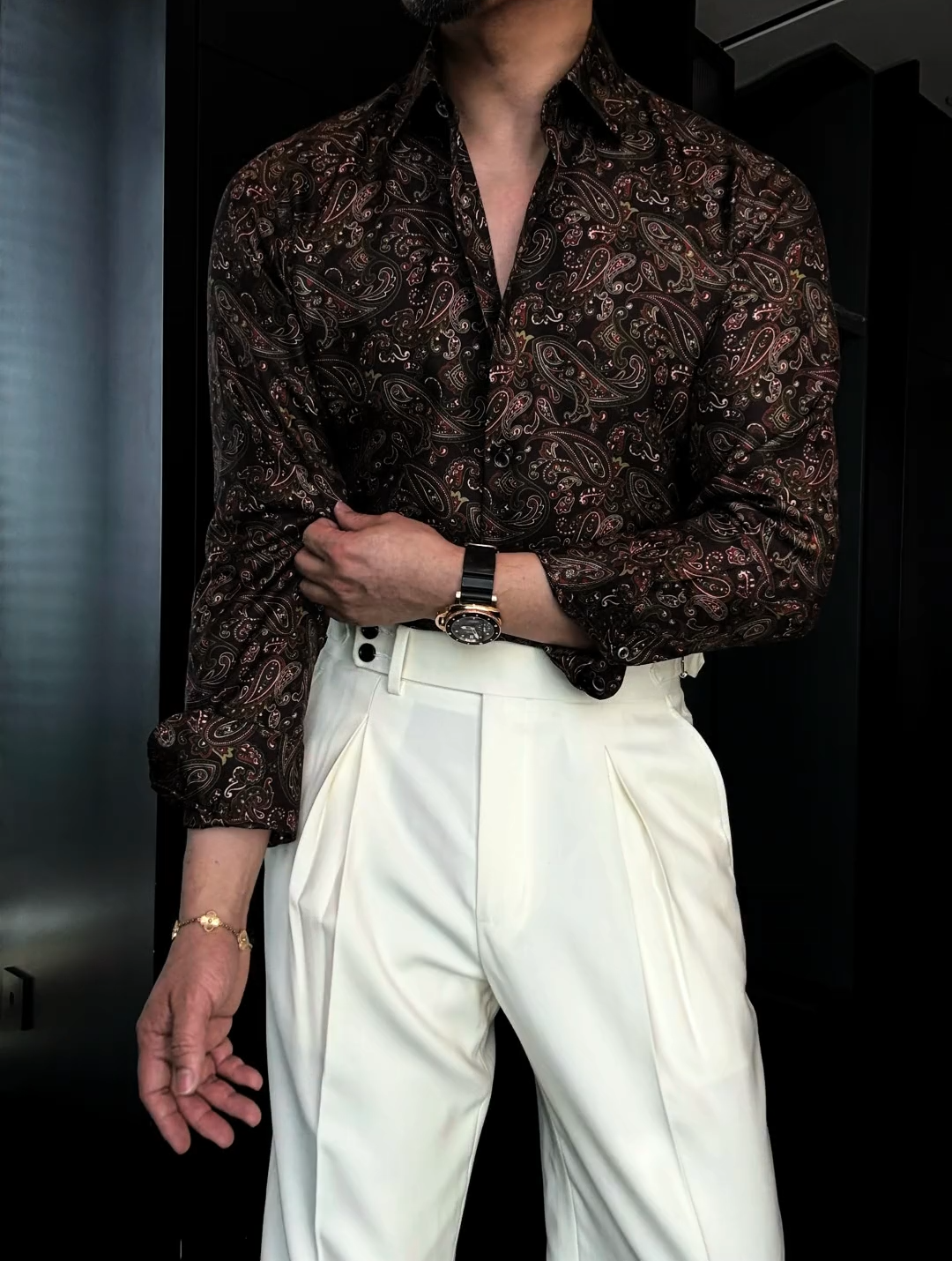 Luxury Retro Long-Sleeved Floral Shirt