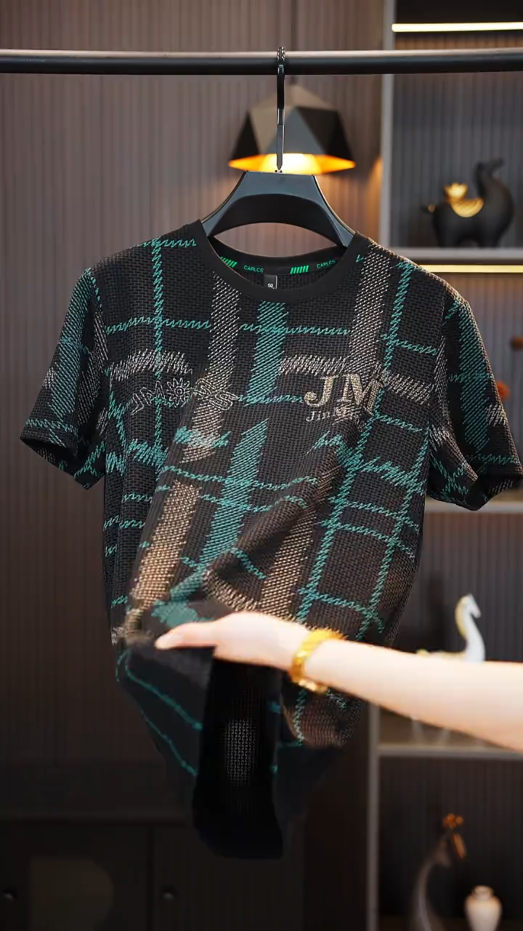 Green Plaid Rhinestone T-Shirt