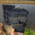 Rhinestone Distressed Sleeveless Tee and Shorts Set