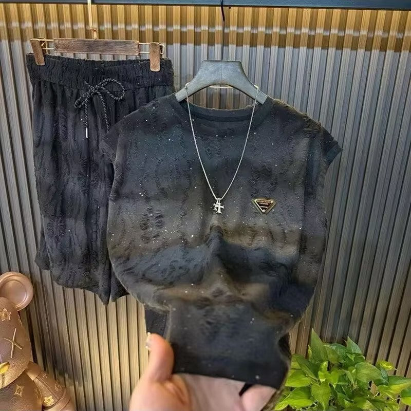 Rhinestone Distressed Sleeveless Tee and Shorts Set