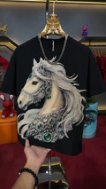Rhinestone Horse Embroidered T-Shirt