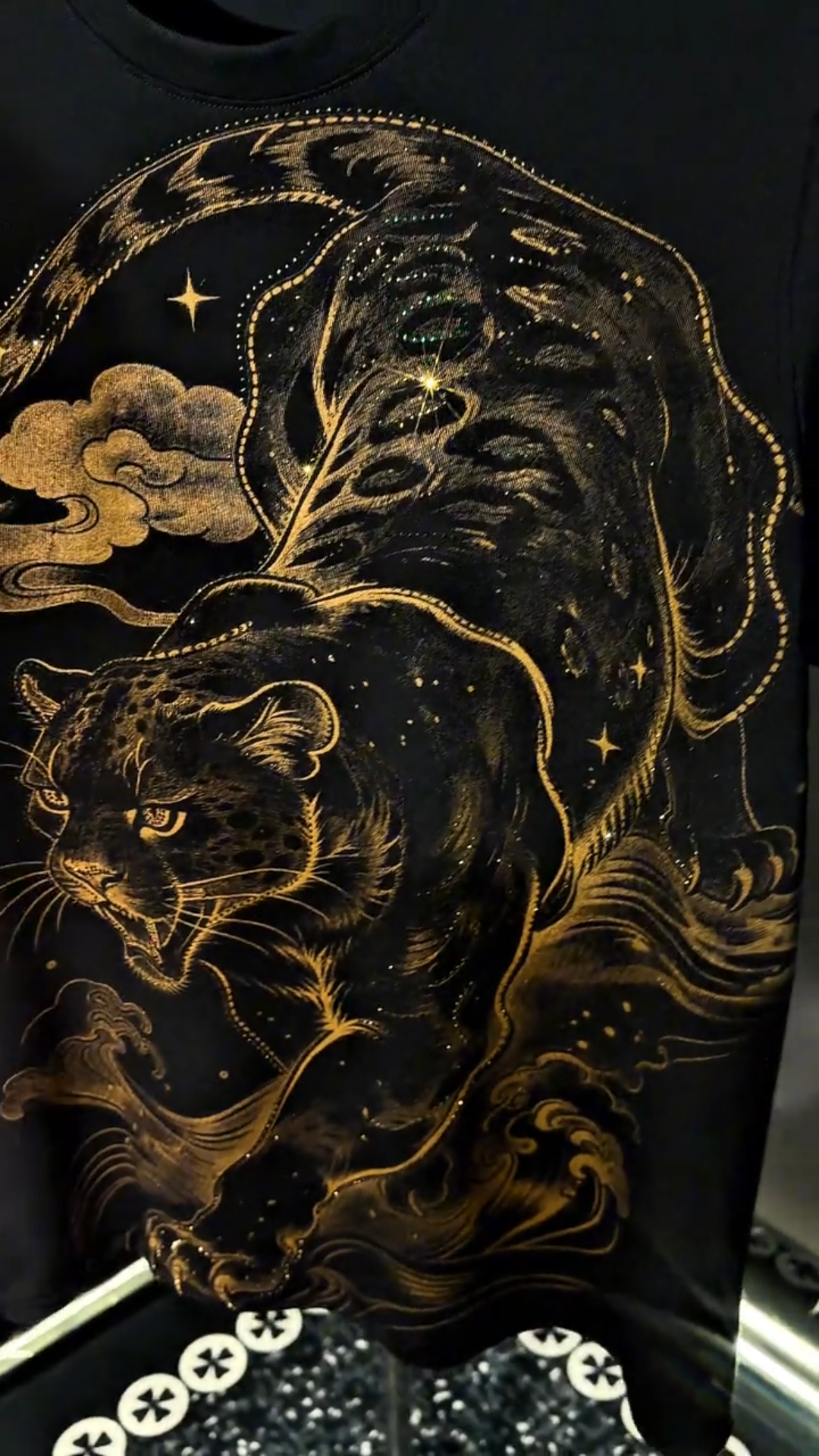 Gold Rhinestone Leopard Graphic Tee