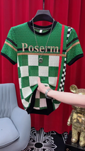 Green Checkerboard Knit T-Shirt
