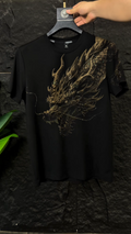 Gold Rhinestone Dragon Graphic T-Shirt