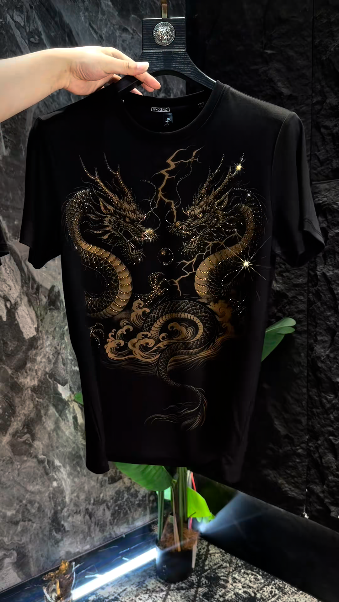 Double Dragon Rhinestone Graphic T-Shirt