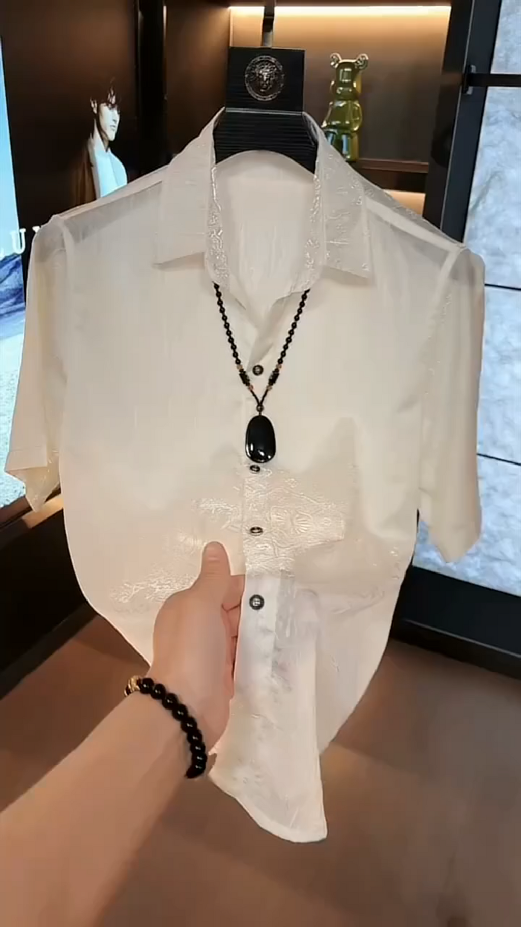 Men's Embossed Print Ice Silk Shirt