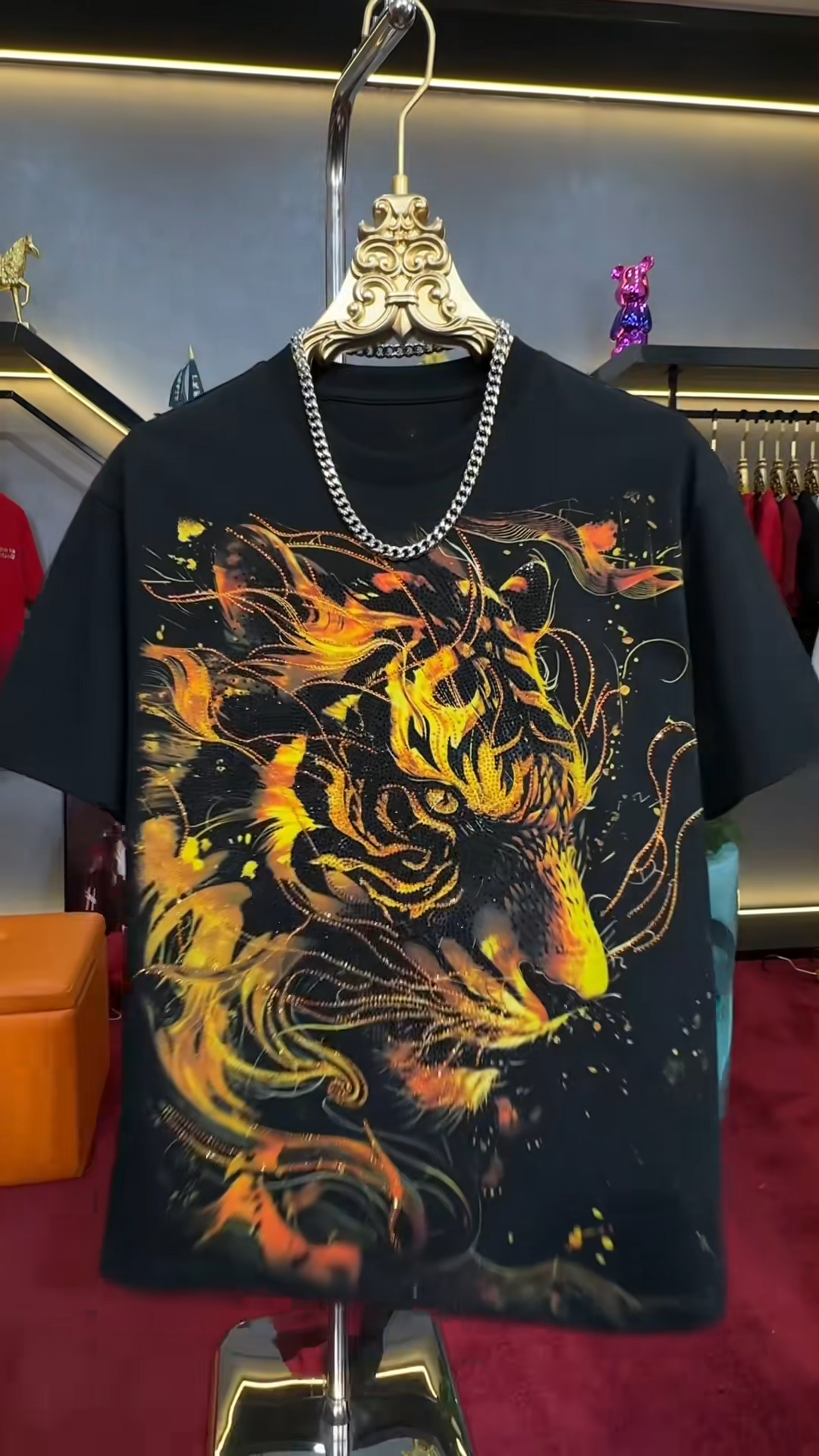 Rhinestone Flame Tiger T-Shirt
