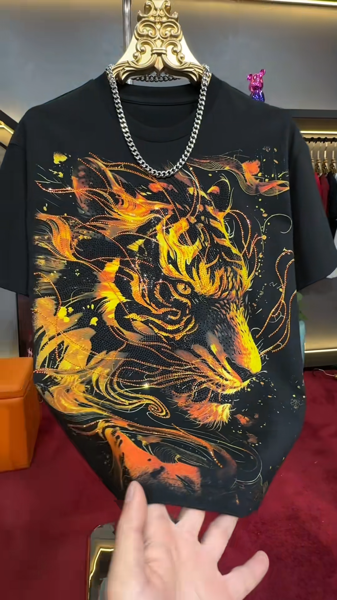 Rhinestone Flame Tiger T-Shirt
