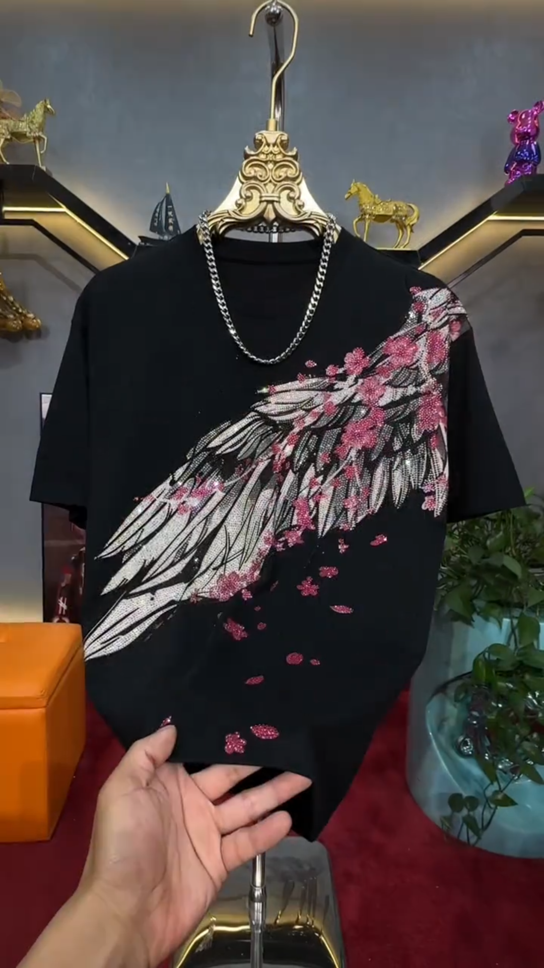 Pink Sakura Wing Rhinestone T-Shirt