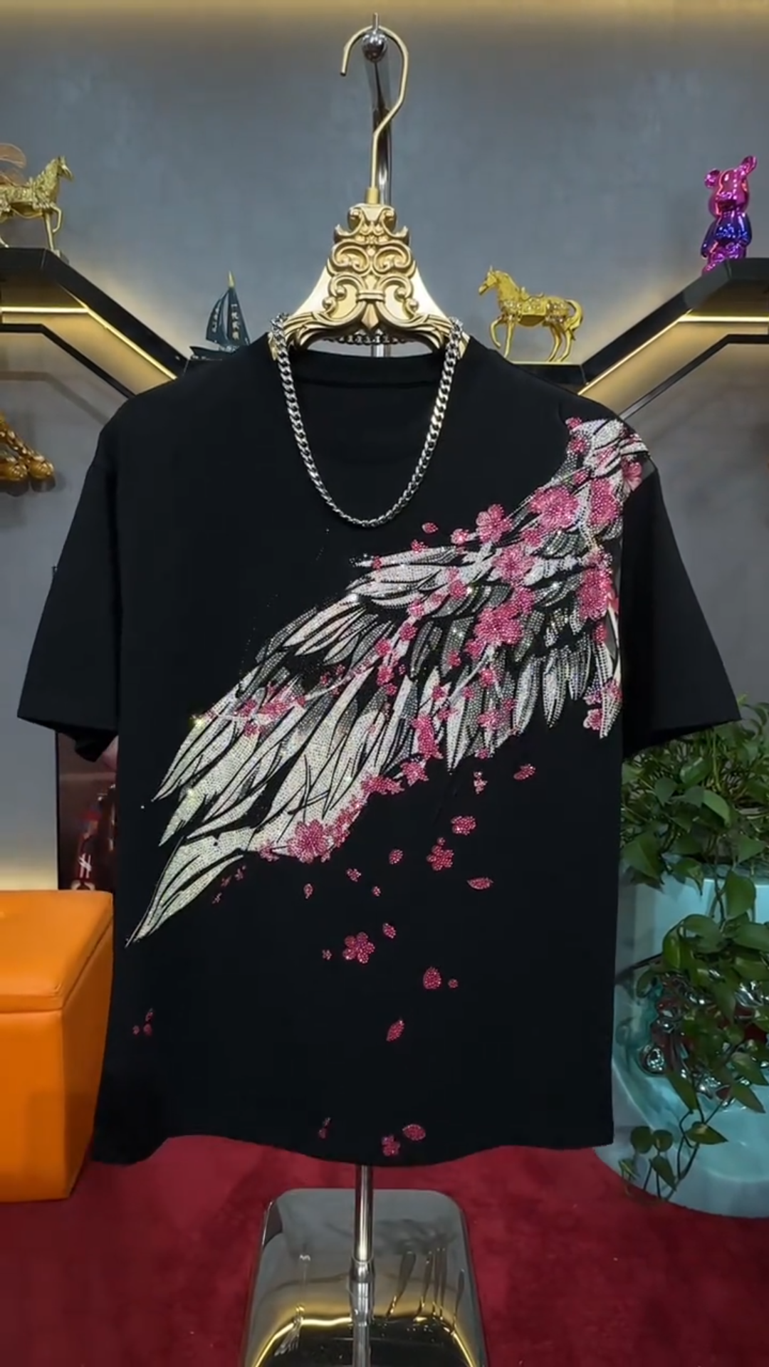 Pink Sakura Wing Rhinestone T-Shirt