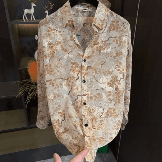 Men's Trendy Plum Blossom Shirt-Brown