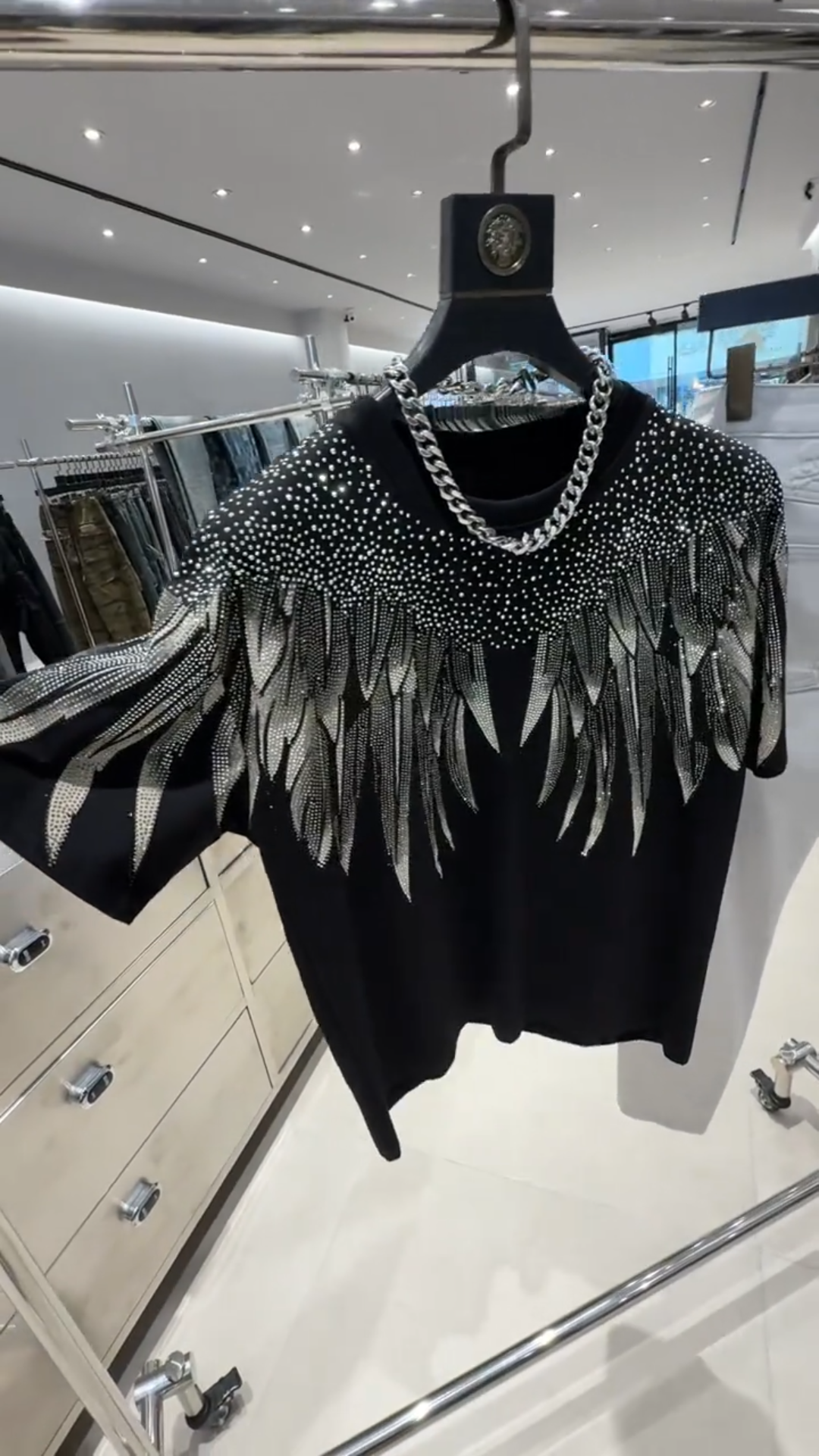 Silver Rhinestone Angel Wing T-Shirt