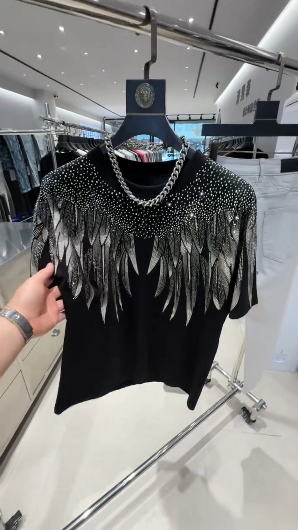 Silver Rhinestone Angel Wing T-Shirt