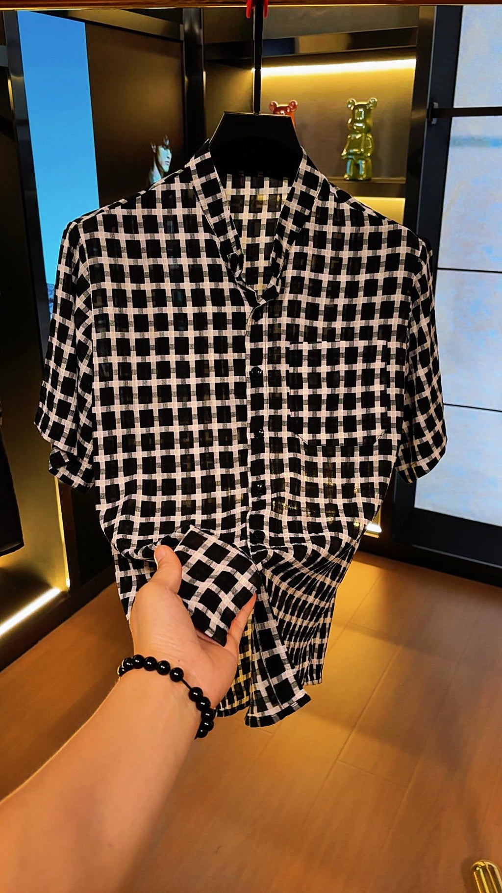 Men's Checkered Ice Silk Shirt