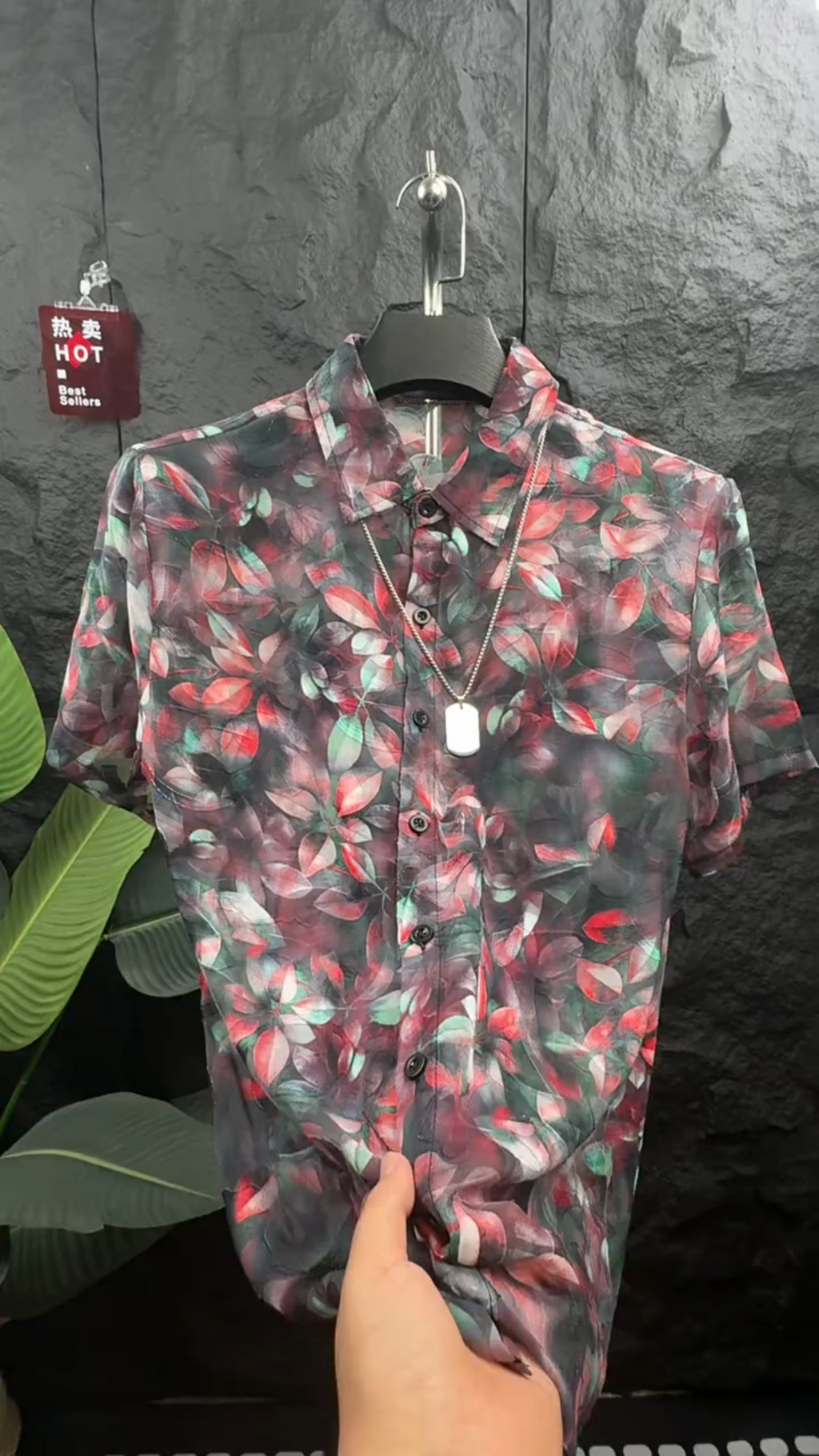 Colorful Leaf Print Short Sleeve Shirt