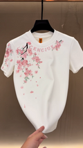 Pink Plum Blossom Embroidered T-Shirt