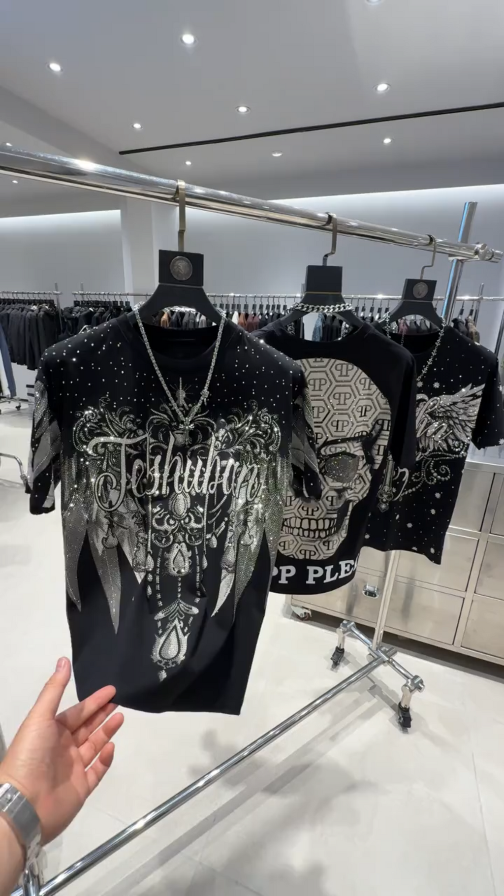 Black Rhinestone Wing Graphic T-Shirt