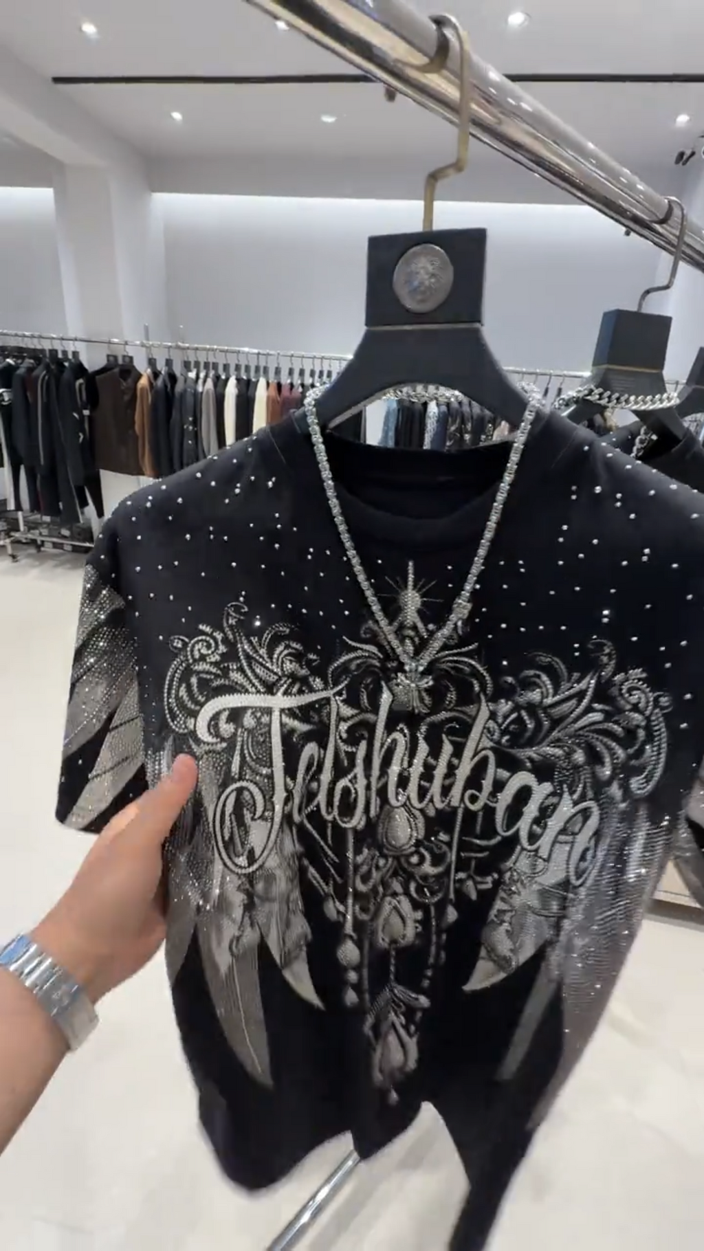 Black Rhinestone Wing Graphic T-Shirt