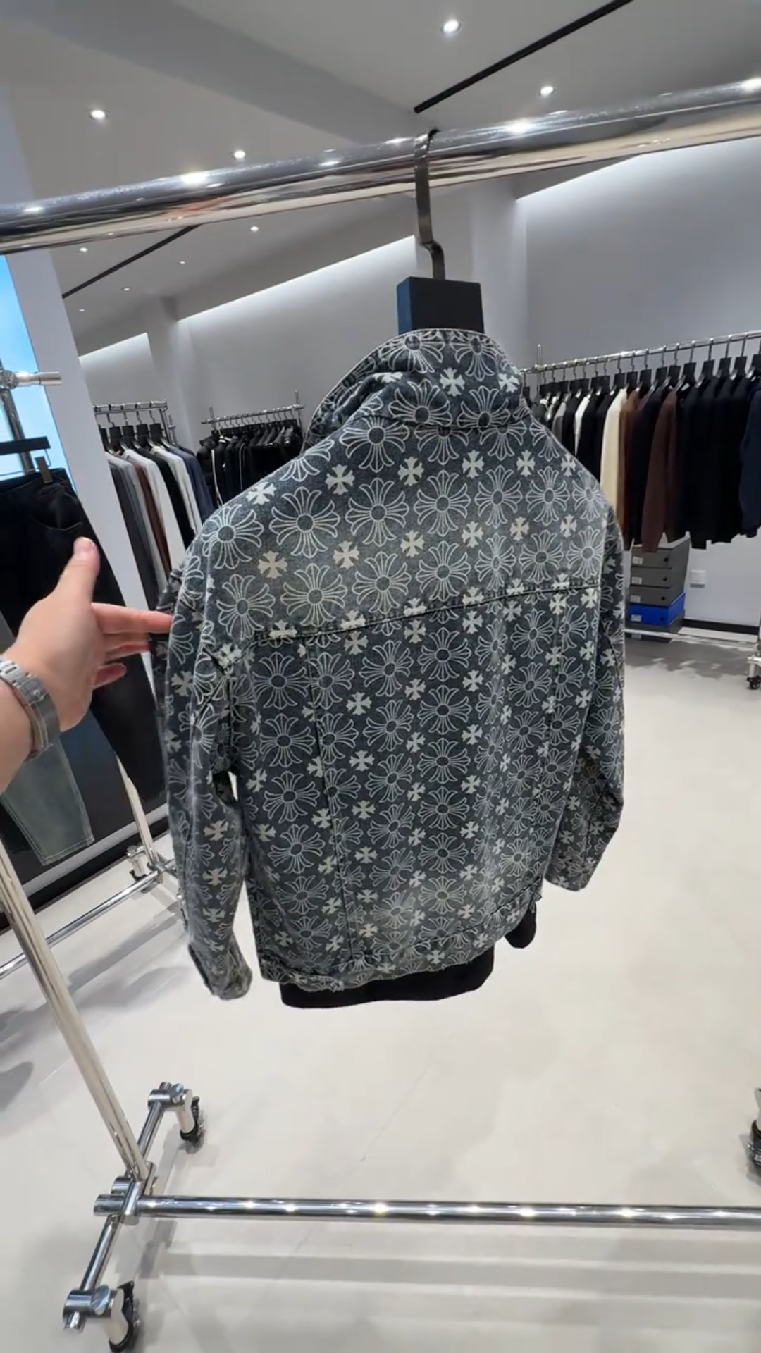 Dark Washed Cross Floral Denim Jacket