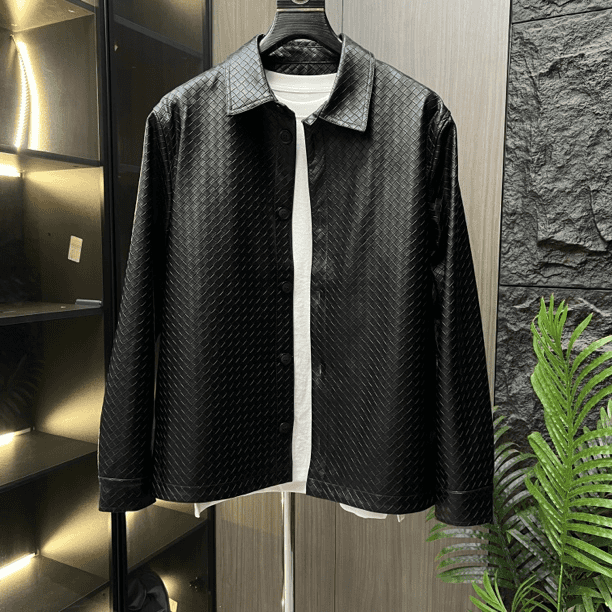 New Diamond-Patterned Embossed Leather Jacket