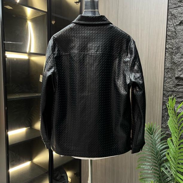 New Diamond-Patterned Embossed Leather Jacket