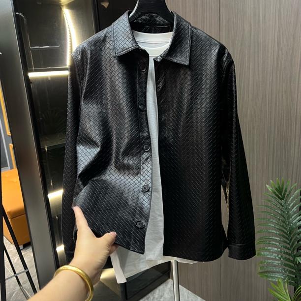 New Diamond-Patterned Embossed Leather Jacket