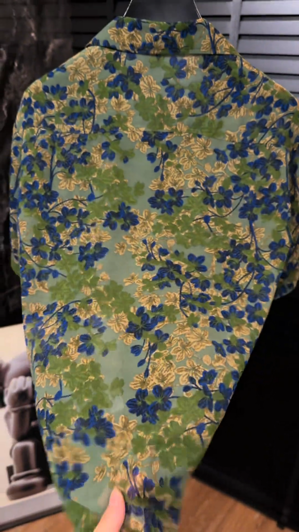 Green Blue Print Cuban Collar Shirt